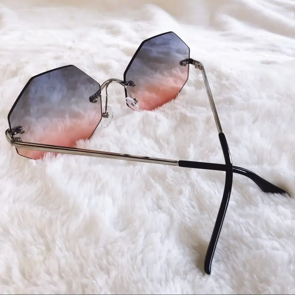 Alaiya Blue & Pink Octogonal Ombre Sunglasses - Picture 7 of 9